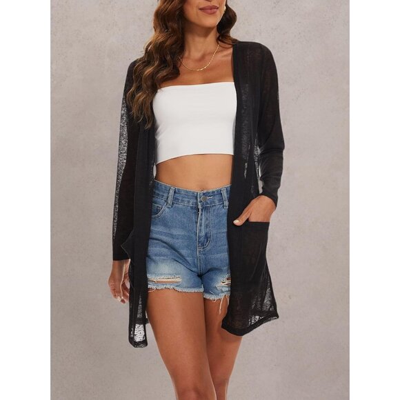 Sheer Summer Cardigan Women's Lightweight Open Front Long Sleeve Spring Trendy - Picture 6 of 6